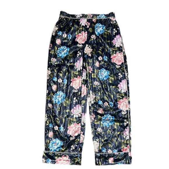 Victoria’s Secret LUXE Floral Stripe Velvet Pajama pants blue multicolor Large - Picture 4 of 9